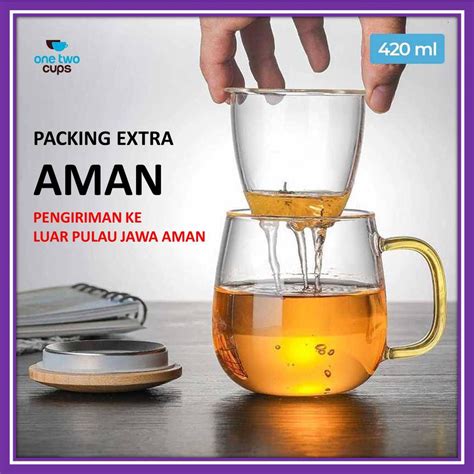 Jual Cod Gelas Saringan Rempah Tahan Panas Saringan Teh Herbal Kaca