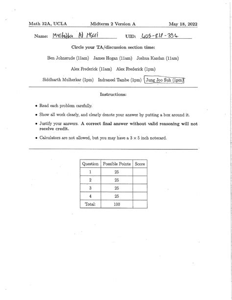 Math 32A Midterm 2 Practice Problems With Solutions Math 32A Studocu