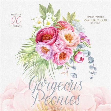 Watercolor Flowers And Greenery With The Words Gorgeous Peonies