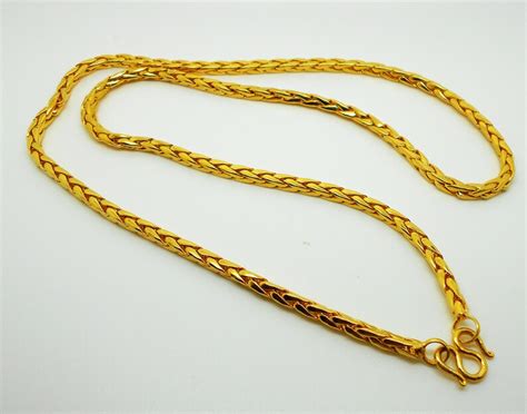 Braid Necklace Gold Chain K K K Thai Baht Yellow Gold Etsy