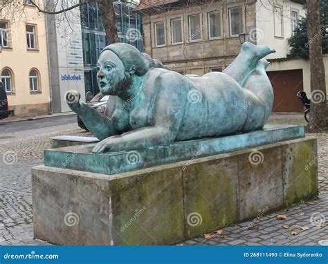 Sculpture Of A Lying Fat Naked Woman In Bamberg Germany Editorial