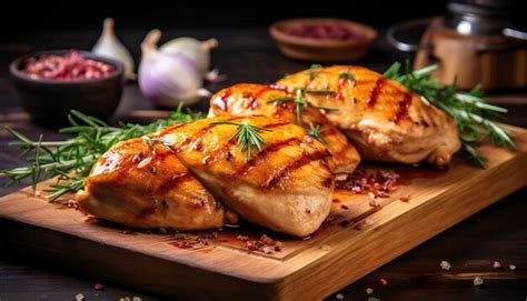 Premium Photo Closeup Of Tasty Roast Chicken Breast Served On Wooden