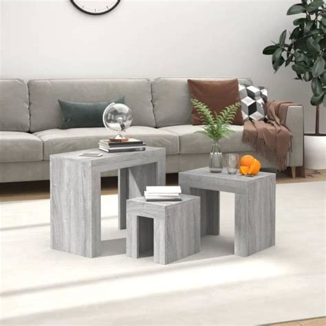 Promo Table De Salon LMT Tables Basses Gigognes 3 Pcs Sonoma Gris