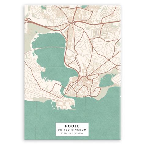 Plakat Metalowy Mapa Vintage Poole L MURRANO