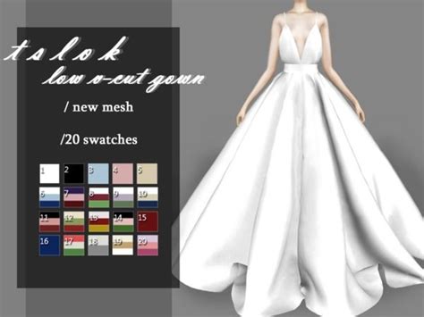 Elegant Low V Cut Gown For Sims 4