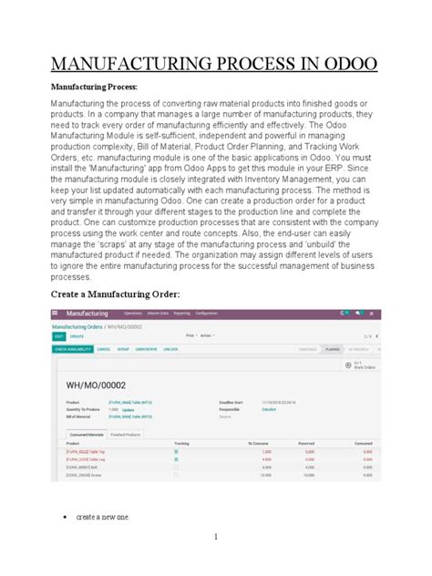 Manufacturing Process in Odoo | PDF | Inventory | Information Age