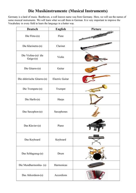 Die Musikinstrumente (Musical Instruments) - German Learning