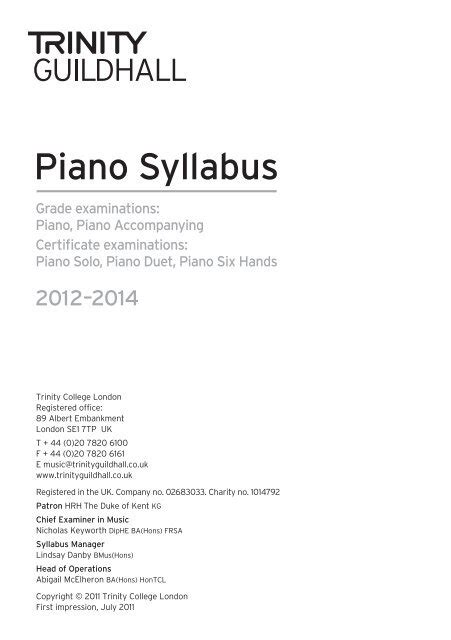 Piano Syllabus 2012 2013 Trinity College London