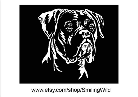 Boxer Dog Face Svg White Vector File Print On Black Boxer Etsy