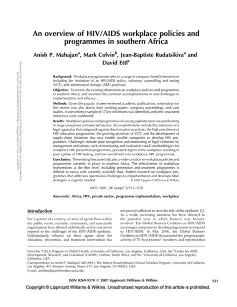 Probability Distribution An Overview Of Hivaids Workplace Policies