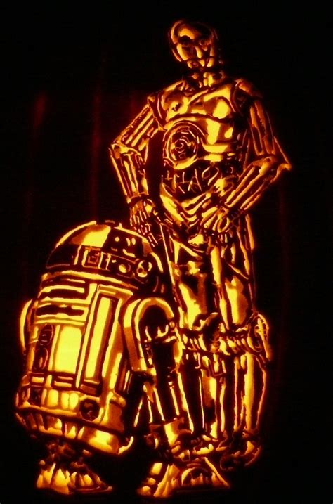 Carved Pumpkin Star Wars R2d2 And Cp3o Pattern By Star Wars Pumpkins Pumpkin