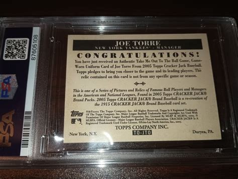 Topps Cracker Jacks Tojto Joe Torre Psa Gem Mint New York