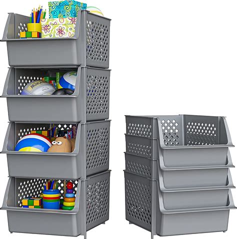 Skywin Plastic Stackable Storage Bins For Pantry Stackable Bins For