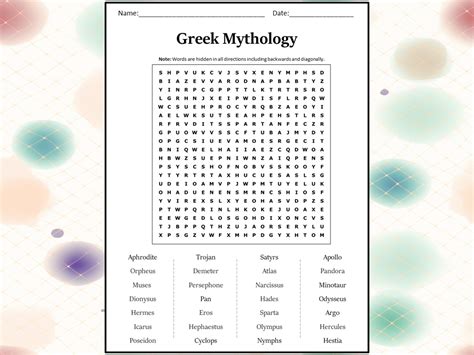 Greek Mythology Word Search Puzzle Worksheet Activity Teaching Resources