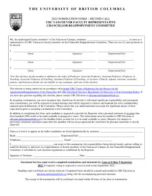 Fillable Online Facultystaff Students Ubc 2023 Nomination Form Ubc