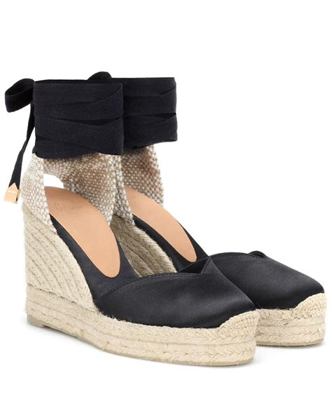 Castañer Chiara Satin Wedge Espadrilles In Black Lyst