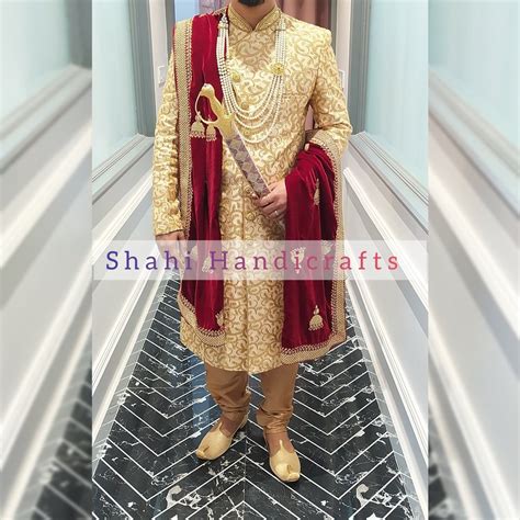 Embroidered Traditional Wedding Groom Sherwani Golden At Rs 5000 Piece