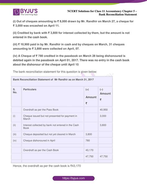 Ncert Solution For Class Accountancy Chapter Bank Reconciliation