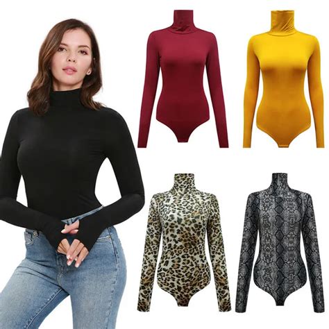 2019 Cotton Long Sleeve High Neck Skinny Bodysuit 2019 Autumn Winter