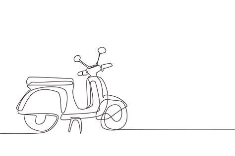 Single Continuous Line Drawing Scooter Retro Transport Black Vespa