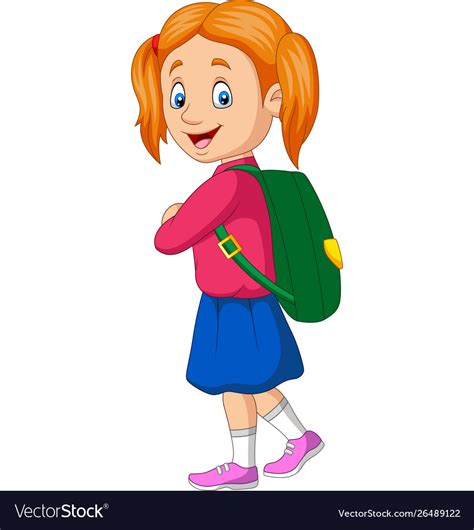 Cartoon happy school girl carrying backpack Vector Image