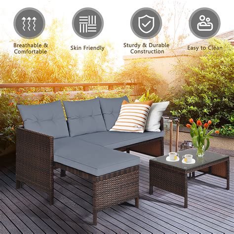 Costway 3pcs Outdoor Patio Wicker Rattan Sofa Sectional Conversation