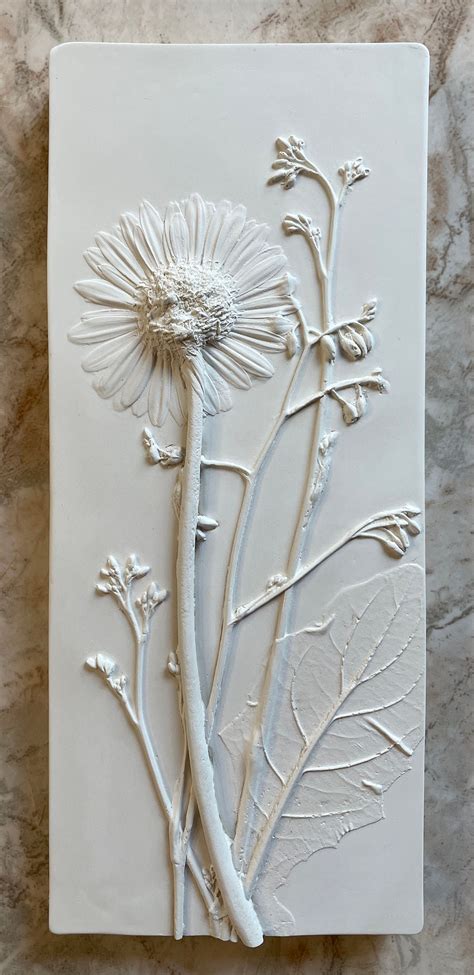 White Gerbera Daisy Botanical Bas Relief Floral Plaster Wall Etsy