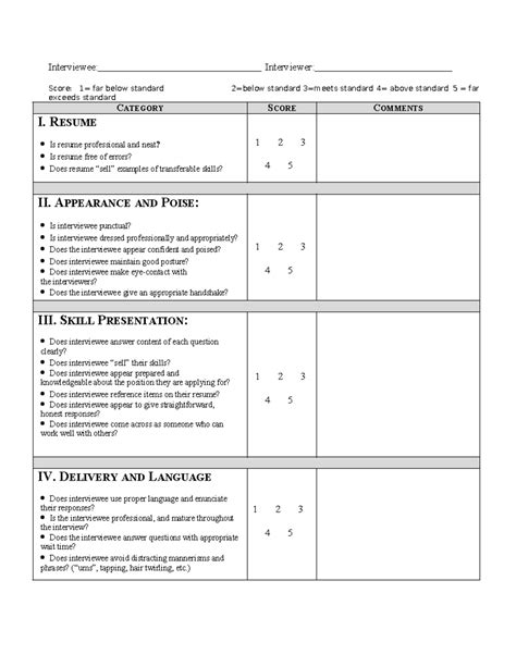 Main Mock Interview Rubric Form Interviewee Interviewer Score 1