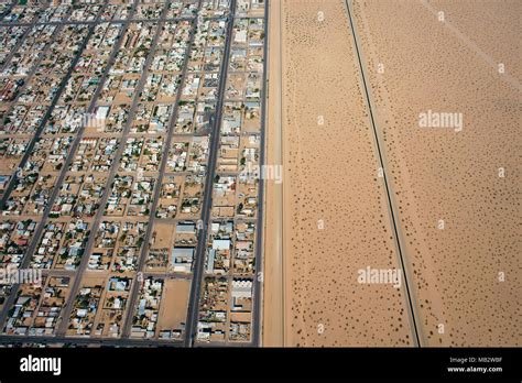 AERIAL VIEW. International border between Mexico and the United States ...