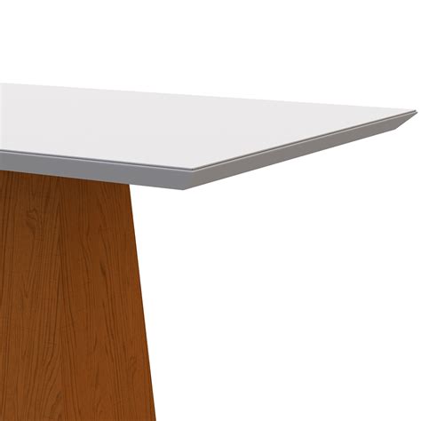 Mesa De Jantar Retangular Tampo Vidro Ester 180 Cm Off White Base