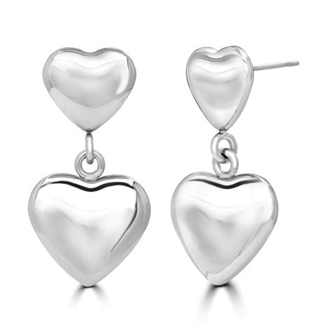 Stately Steel Stainless Steel Double Heart Drop Earrings 20151740 HSN