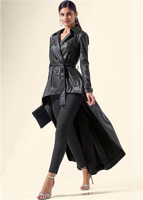 Faux Leather Trench Coat Buckle Tradingbasis