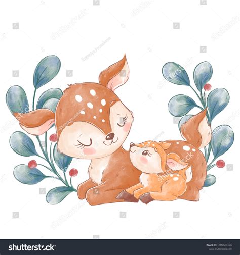 Cute Cartoon Deers Mother Baby Animals Stock Illustration 1609664176 ...