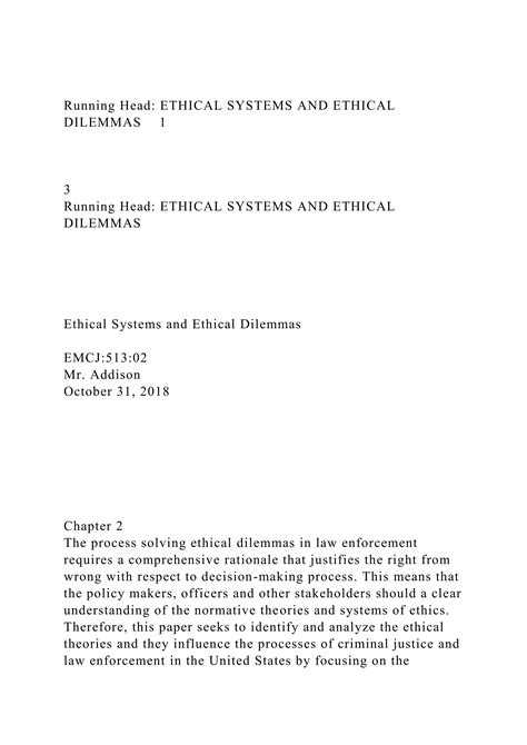 Running Head Ethical Systems And Ethical Dilemmas Docx