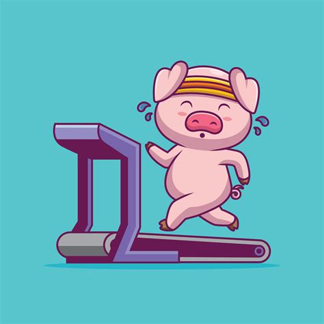 Cute Pig Running On The Treadmill Cartoon Illustration 9779663 Vector