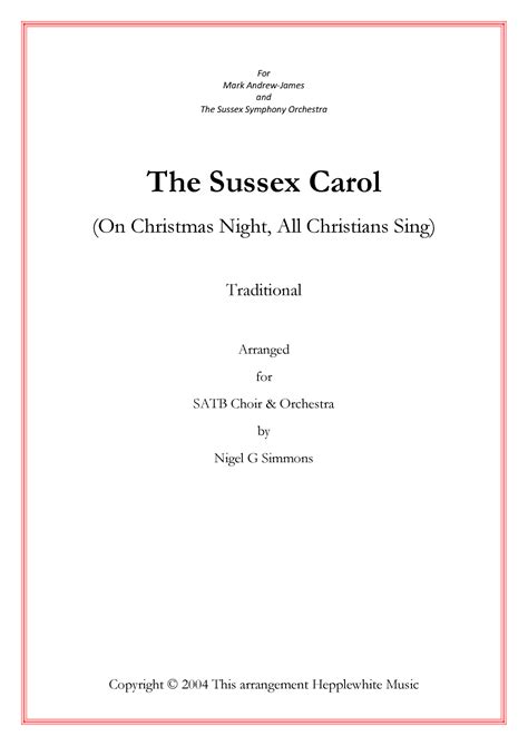 The Sussex Carol On Christmas Night All Christians Sing Arr Nigel Simmons By Nigel Simmons