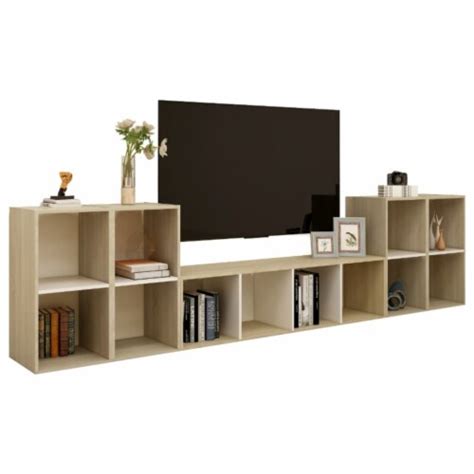 Vidaxl Piece Tv Stand Set White And Sonoma Oak Engineered Wood