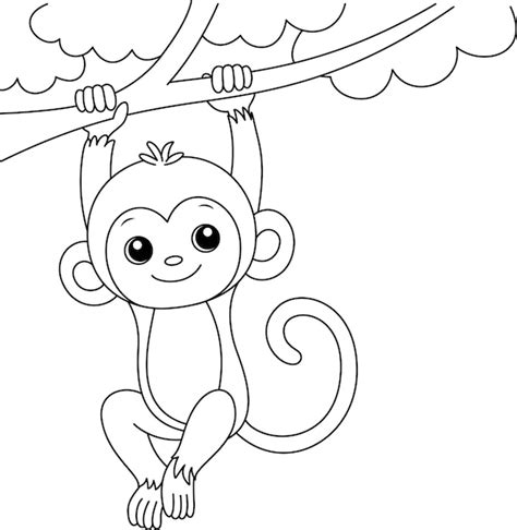 Premium Vector Cute Monkey Hanging On The Tree Cartoon Character