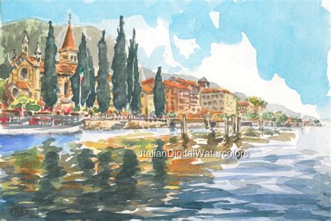 Italian Digital Watercolors Lake Como Cadenabbia Etsy