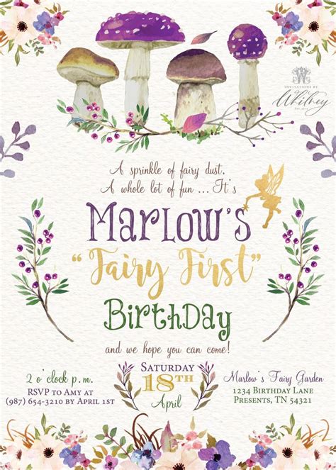 Fairy Garden Invitation Fairy First Birthday Woodland Fairy