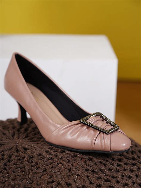 Buy DressBerry Nude Coloured Embellished Velvet Kitten Pumps Heels Heels For Women