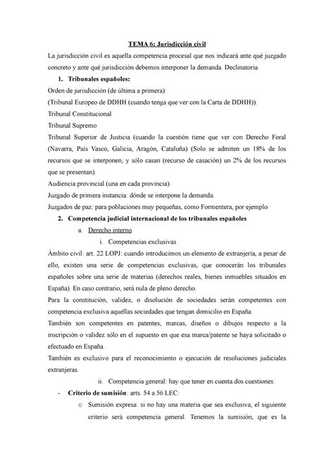 TEMA 6 proce TEMA 6 Jurisdicción civil La jurisdicción civil es