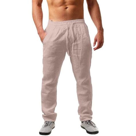 Pantalon Homme Pantalon Lin Ete Grande Taille Pantalon Decontracte Avec Poches Cordon Pantalon