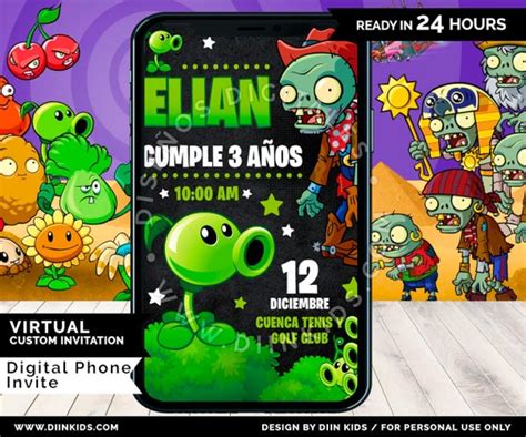 Plants Vs Zombies Invitation Plants Vs Zombies Birthday Party Etsy