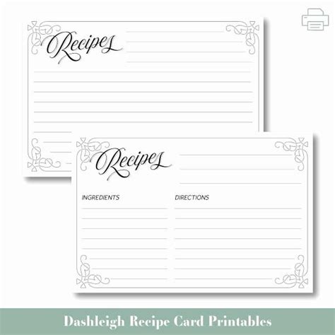 Free 4x6 Recipe Card Template Elegant Printable Black And White Recipe Cards Double Sided 6x4