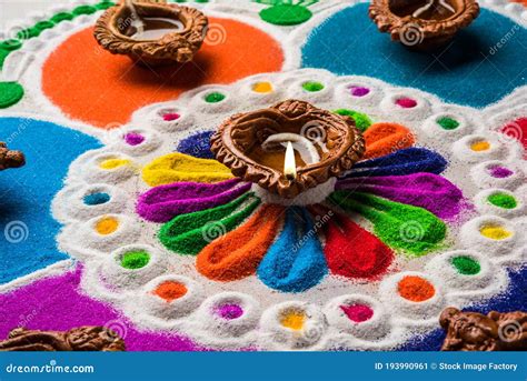 Rangoli Design Made With Colourful Powder For Diwali Pongal Onam