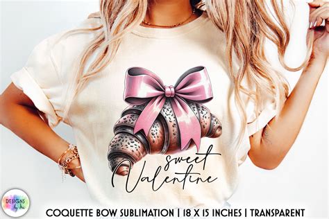 Sweet Valentines Sublimation, Croissant with Vintage Coquette Bow - So