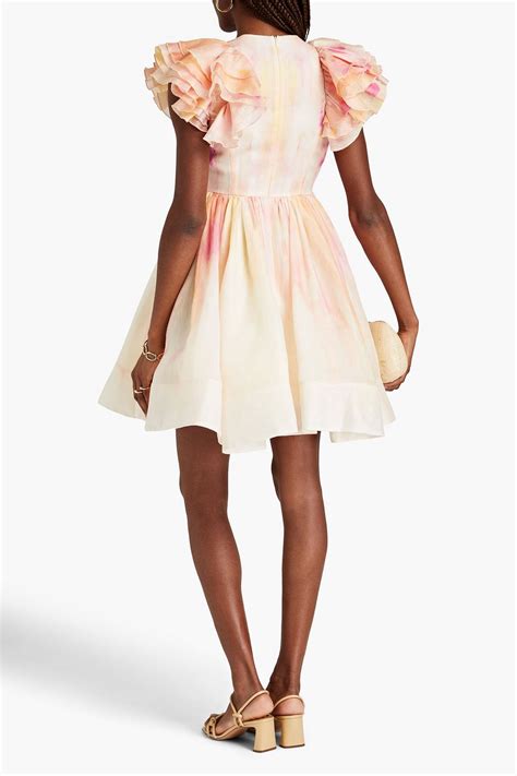 Zimmermann Ruffled Tie Dyed Linen And Silk Blend Mini Dress The Outnet