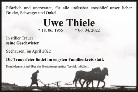 Traueranzeigen Von Uwe Thiele Abschied Nehmen De