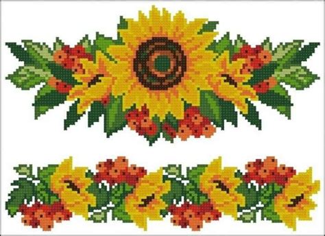 Two Cross Stitch Designs With Sunflowers And Ladybugs On The Bottom One